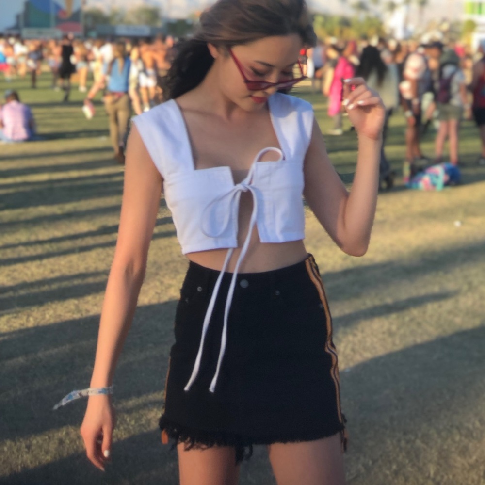 Dahli the Label white denim tie crop top